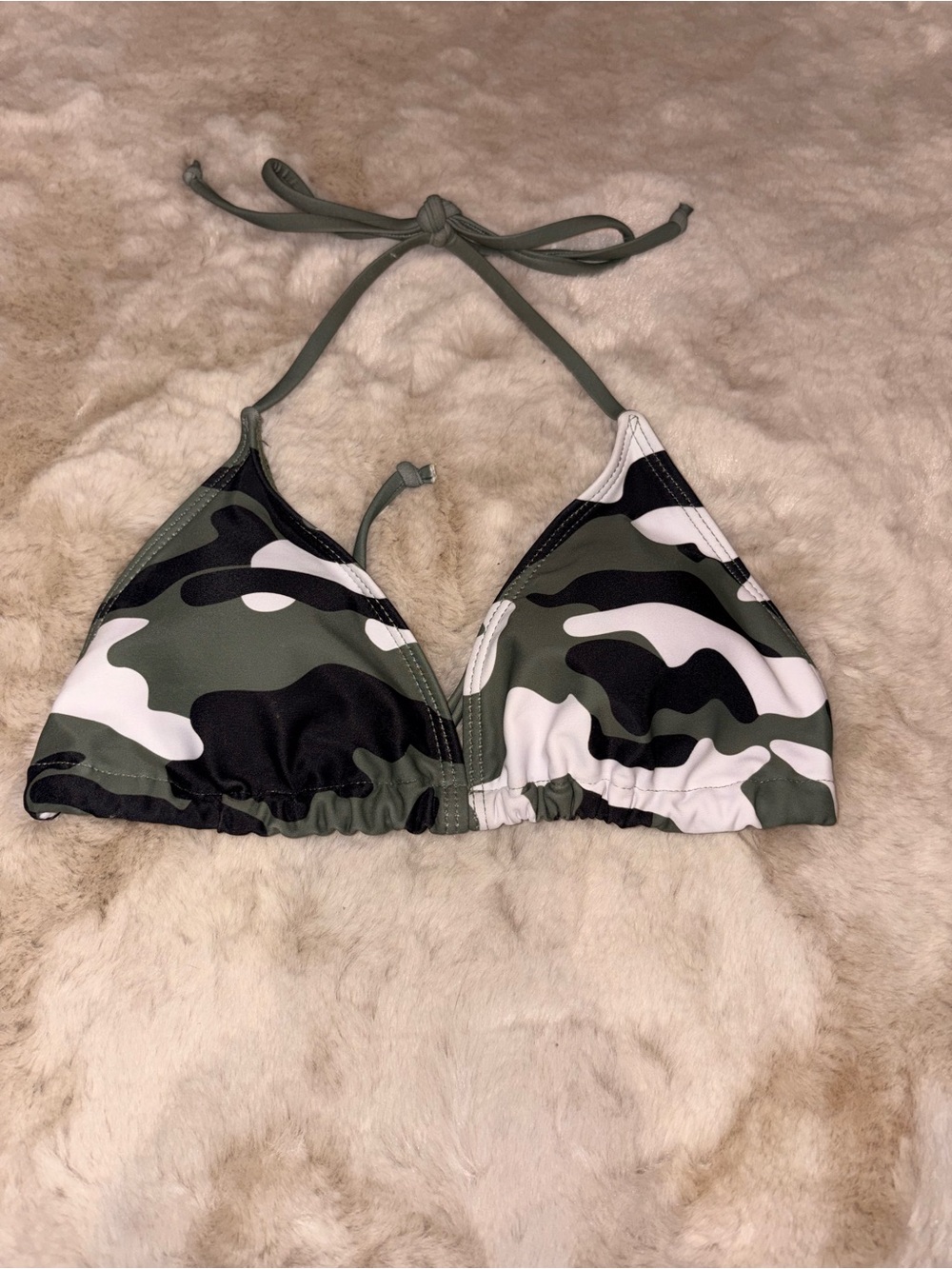 SHEIN Green Black White Camo Triangle Bikini Top
